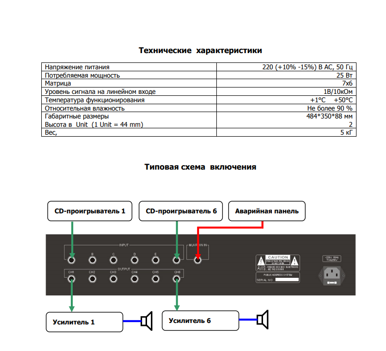 ITC T-6207 — аудіоматриця 6 × 6 для систем оповіщення фото 4